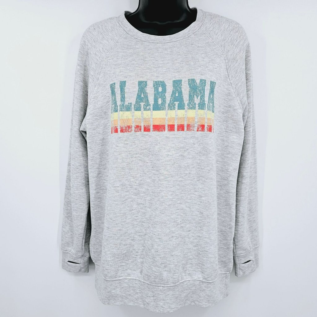 State Of Mine Alabama Sweatshirt M Heather Grey Rainbow Raglan Sleeve Thumb Hole